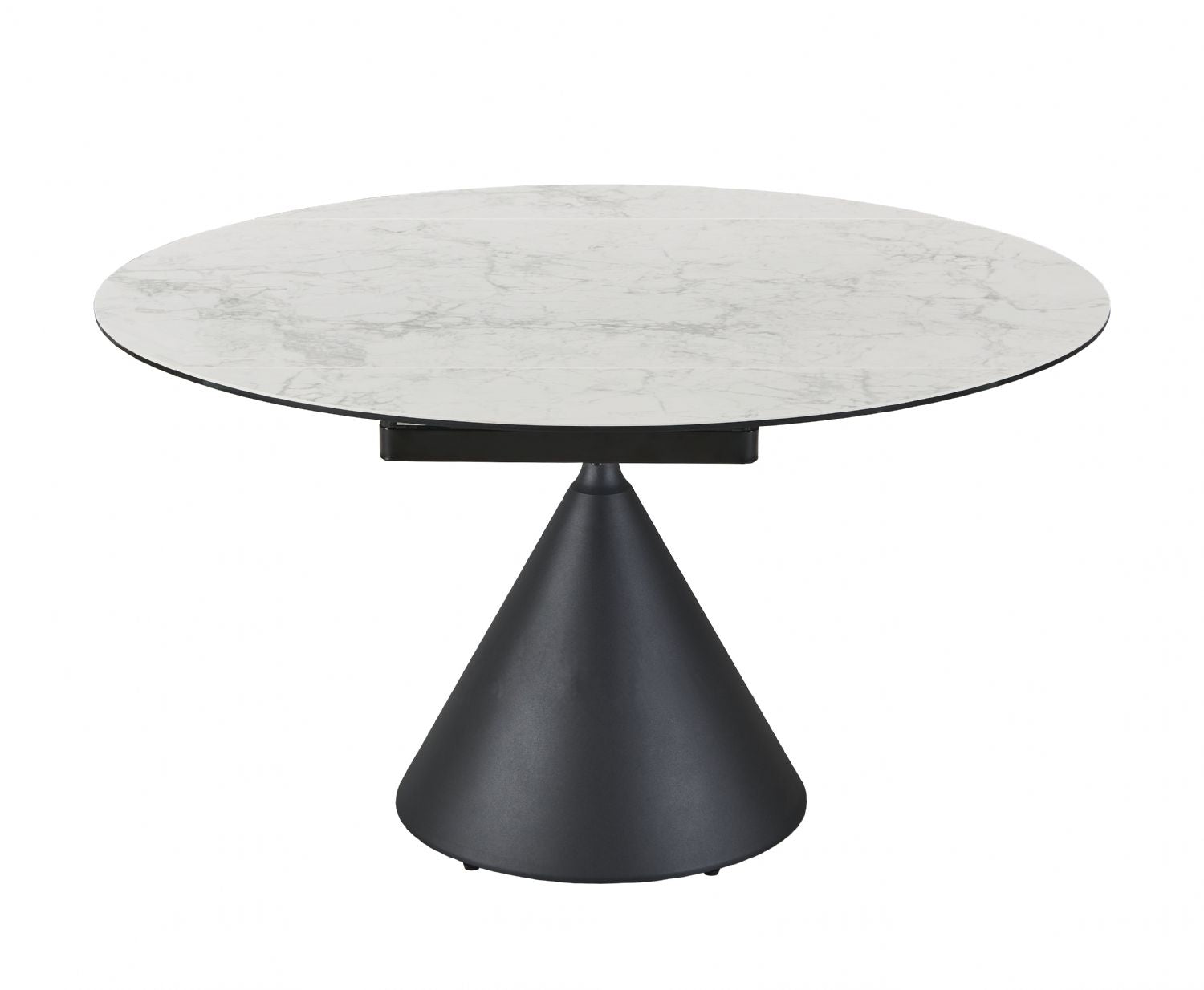 Modern White Round Ceramic 4 Seater Extending Dining Table with Black Iron Base - Home Furniture Interiors