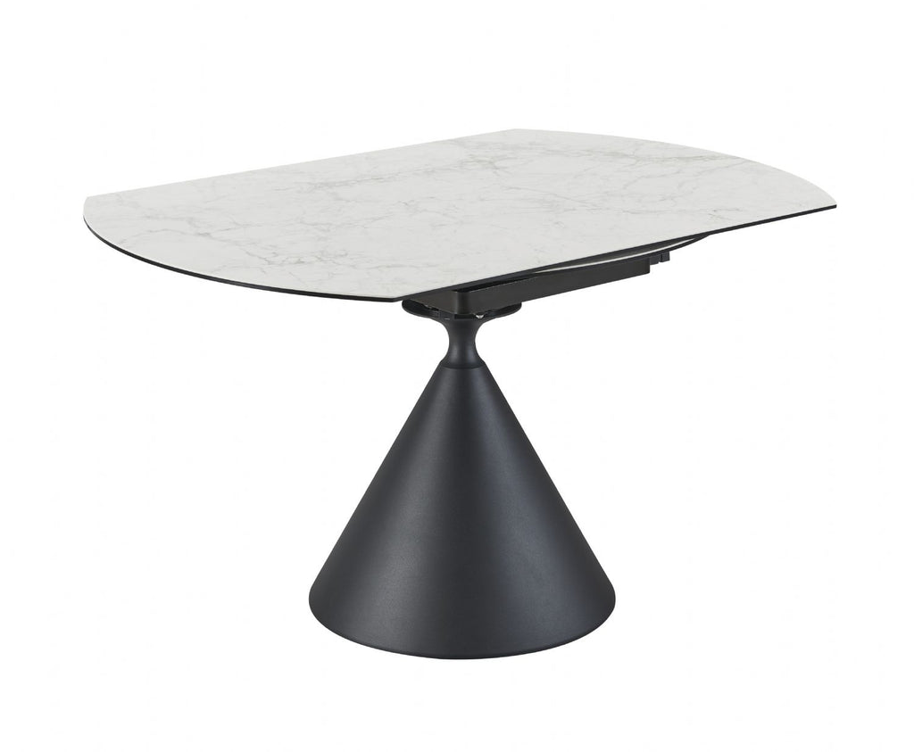 Modern White Round Ceramic 4 Seater Extending Dining Table with Black Iron Base - Home Furniture Interiors