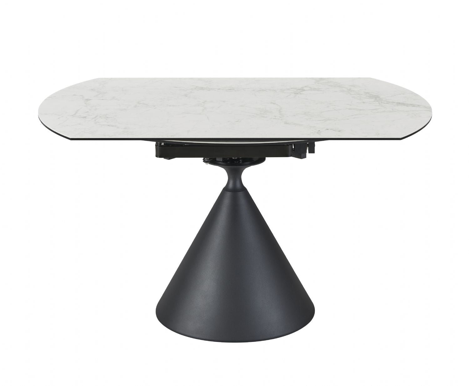 Modern White Round Ceramic 4 Seater Extending Dining Table with Black Iron Base - Home Furniture Interiors