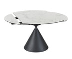 Modern White Round Ceramic 4 Seater Extending Dining Table with Black Iron Base - Home Furniture Interiors