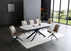 Modern White Ceramic Top Rectangular Extending 6 to 8 Seater Dining Table