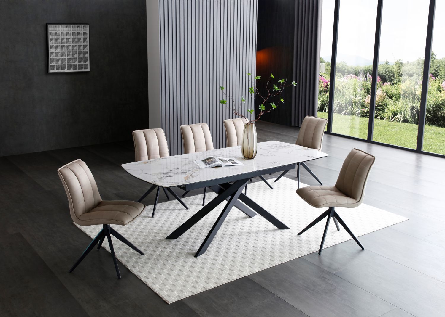 Modern White Ceramic Top Rectangular Extending 6 to 8 Seater Dining Table