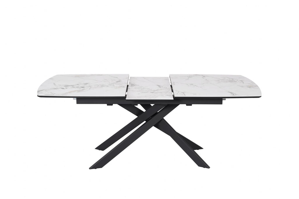 Modern White Ceramic Top Rectangular Extending 6 to 8 Seater Dining Table - Home Furniture Interiors