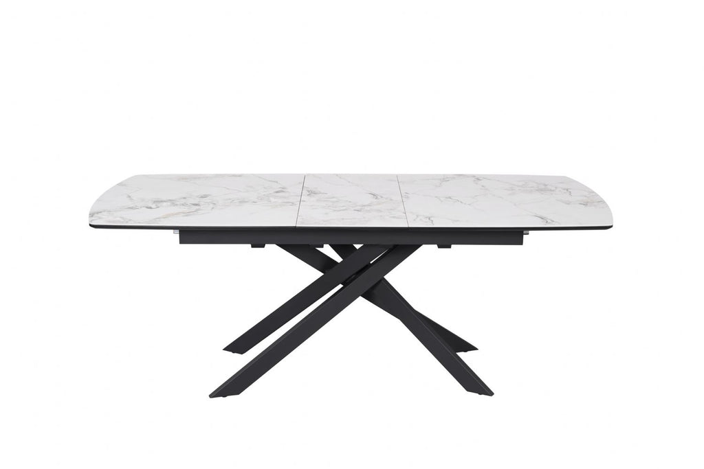 Modern White Ceramic Top Rectangular Extending 6 to 8 Seater Dining Table - Home Furniture Interiors