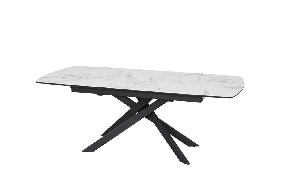 Modern White Ceramic Top Rectangular Extending 6 to 8 Seater Dining Table - Home Furniture Interiors