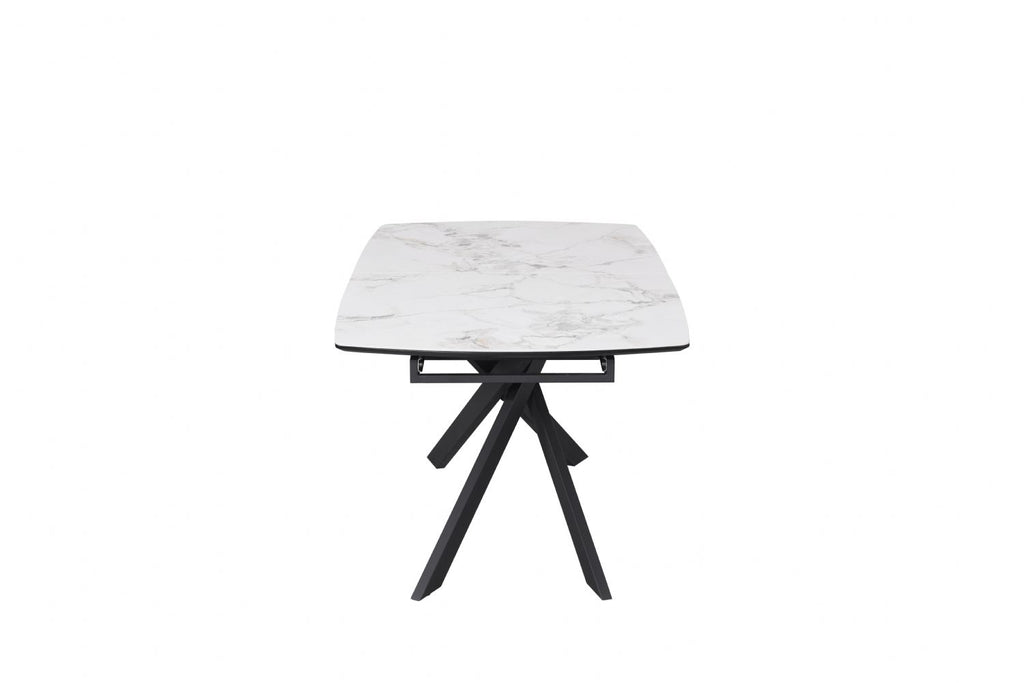 Modern White Ceramic Top Rectangular Extending 6 to 8 Seater Dining Table - Home Furniture Interiors