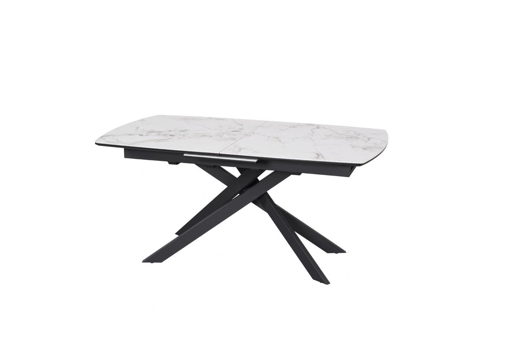 Modern White Ceramic Top Rectangular Extending 6 to 8 Seater Dining Table - Home Furniture Interiors