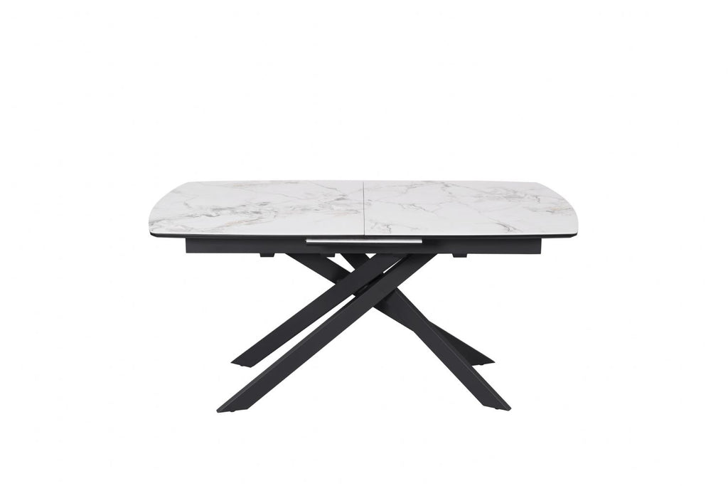 Modern White Ceramic Top Rectangular Extending 6 to 8 Seater Dining Table - Home Furniture Interiors
