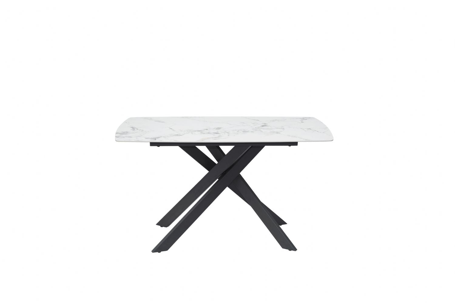Modern White Ceramic Top Rectangular 4 Seater Dining Table with Black Iron Legs - Home Furniture Interiors