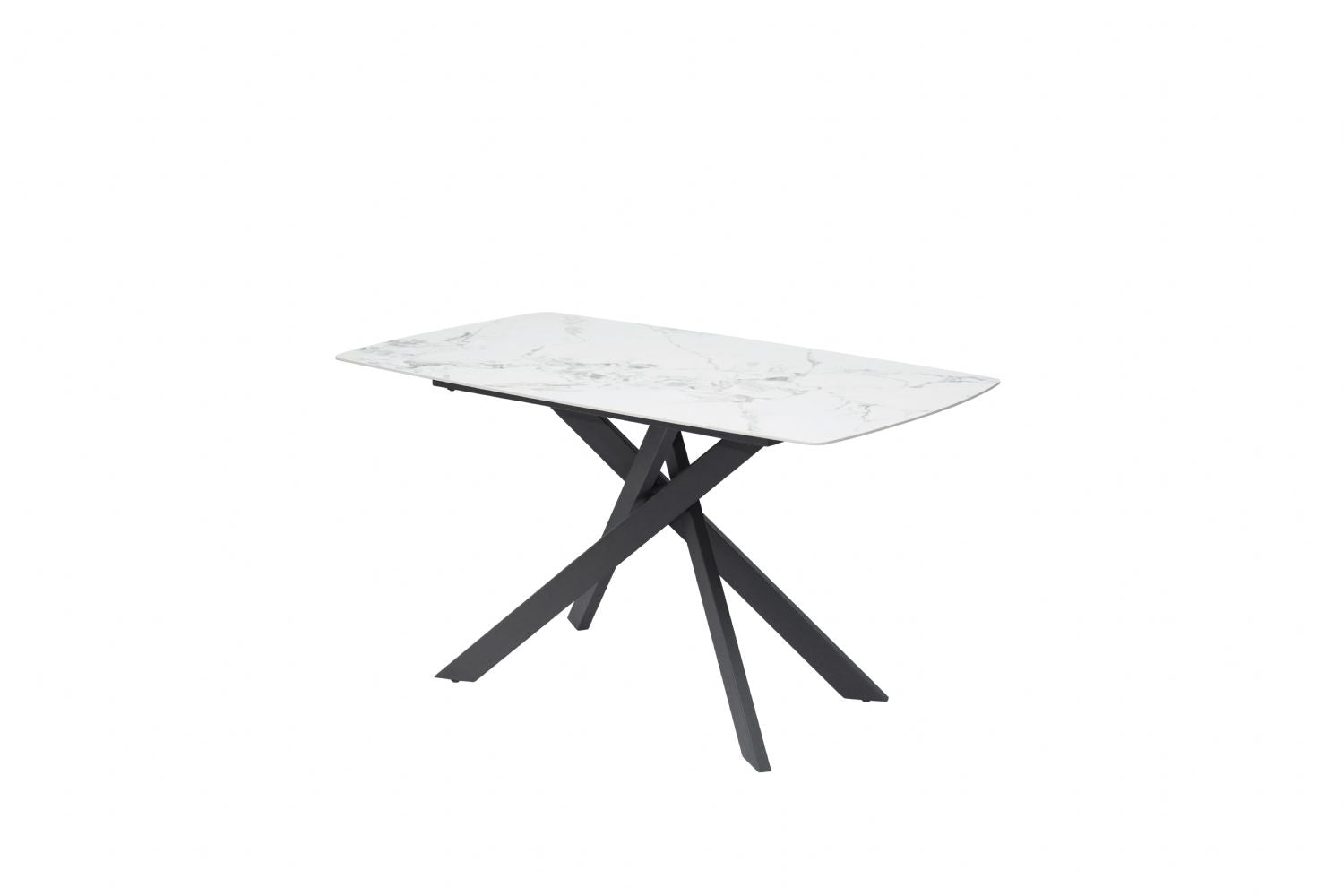 Modern White Ceramic Top Rectangular 4 Seater Dining Table with Black Iron Legs - Home Furniture Interiors