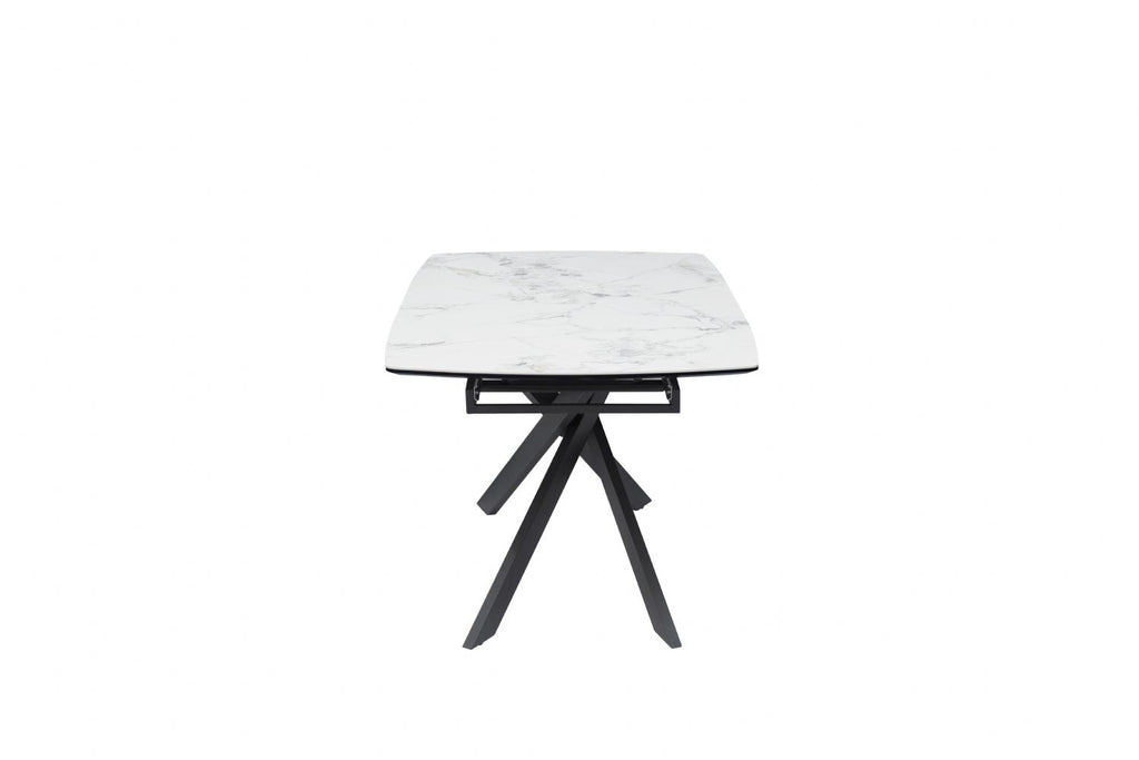 Modern White Ceramic Top Rectangular 4 Seater Dining Table with Black Iron Legs - Home Furniture Interiors