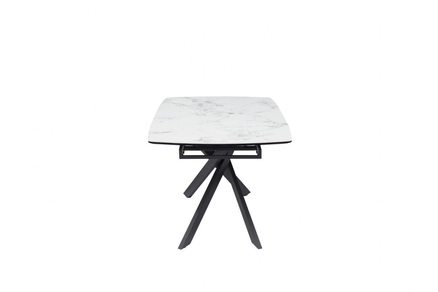 Modern White Ceramic Top Rectangular 4 Seater Dining Table with Black Iron Legs - Home Furniture Interiors