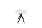 Modern White Ceramic Top Rectangular 4 Seater Dining Table with Black Iron Legs - Home Furniture Interiors