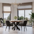 Modern Industrial Round Sheesham Wood 4 Seater Dining Table with Cross Base