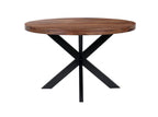 Modern Industrial Round Sheesham Wood 4 Seater Dining Table with Cross Base - Home Furniture Interiors