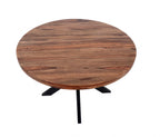 Modern Industrial Round Sheesham Wood 4 Seater Dining Table with Cross Base - Home Furniture Interiors