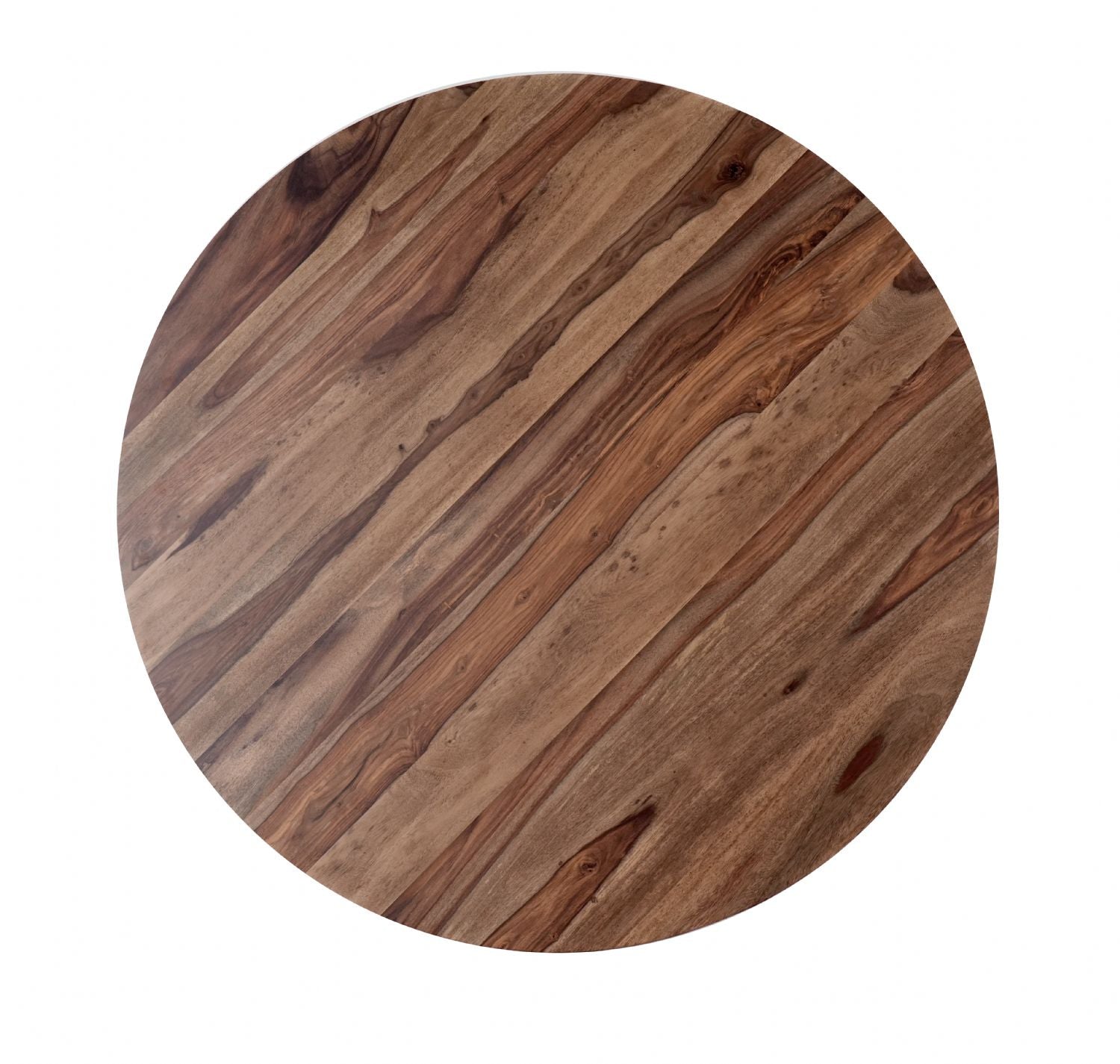 Modern Industrial Round Sheesham Wood 4 Seater Dining Table with Cross Base - Home Furniture Interiors