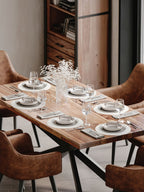 Rustic Sheesham Wood Rectangular 6 Seater Dining Table with Black Iron Legs - Home Furniture Interiors