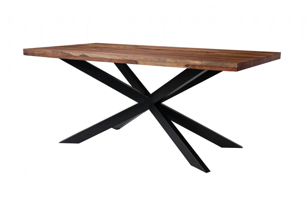 Rustic Sheesham Wood Rectangular 6 Seater Dining Table with Black Iron Legs - Home Furniture Interiors