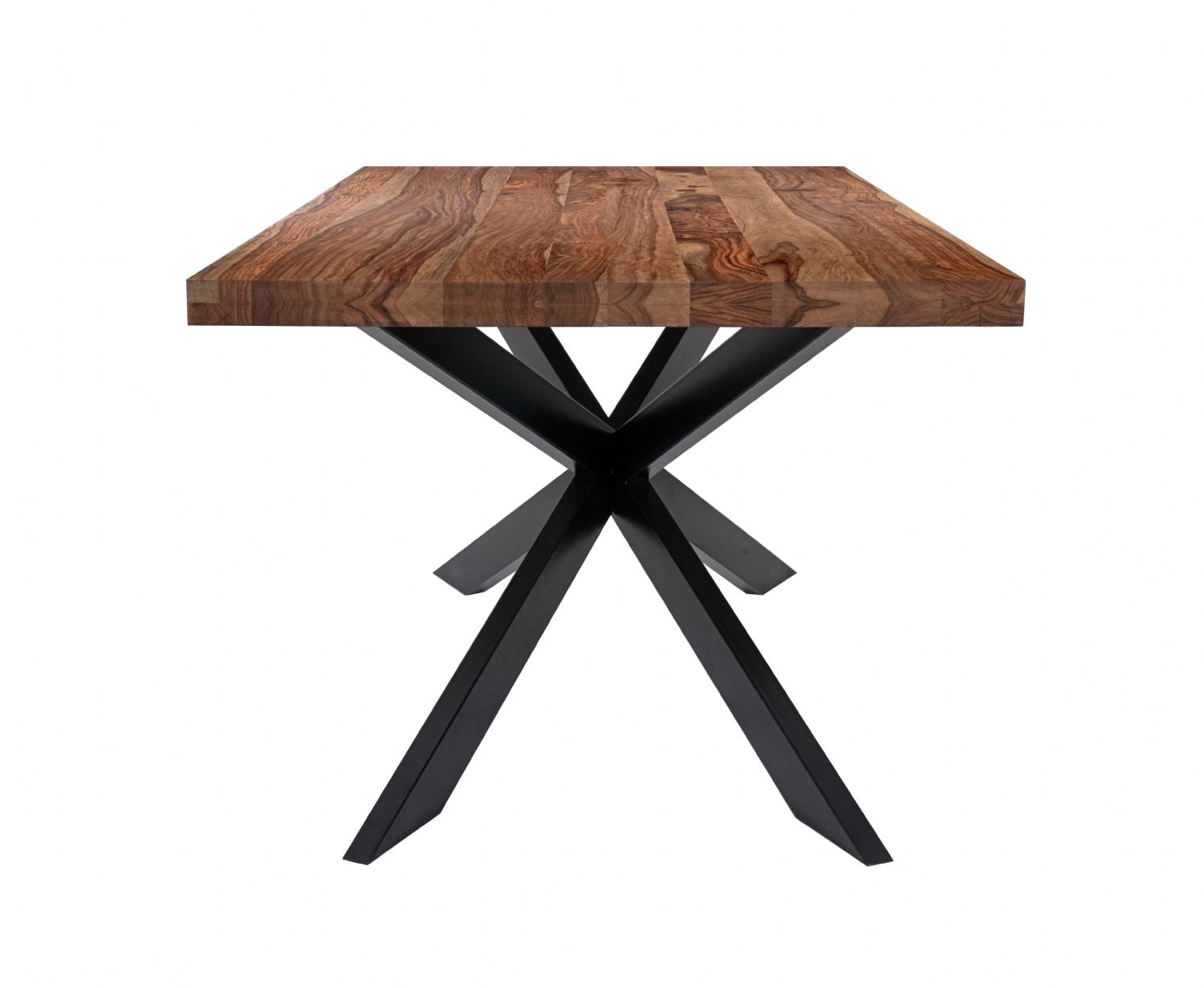 Rustic Sheesham Wood Rectangular 6 Seater Dining Table with Black Iron Legs - Home Furniture Interiors