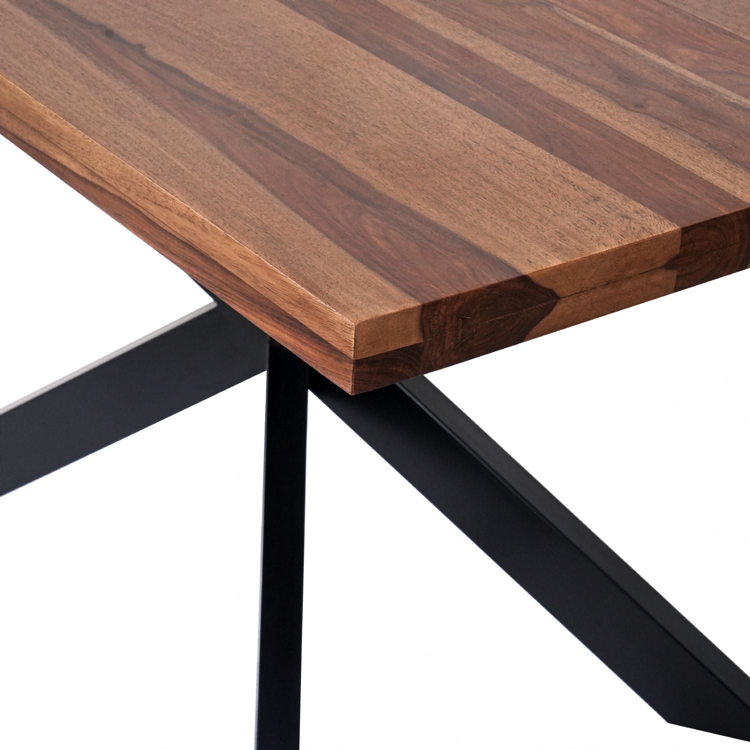 Rustic Sheesham Wood Rectangular 6 Seater Dining Table with Black Iron Legs - Home Furniture Interiors