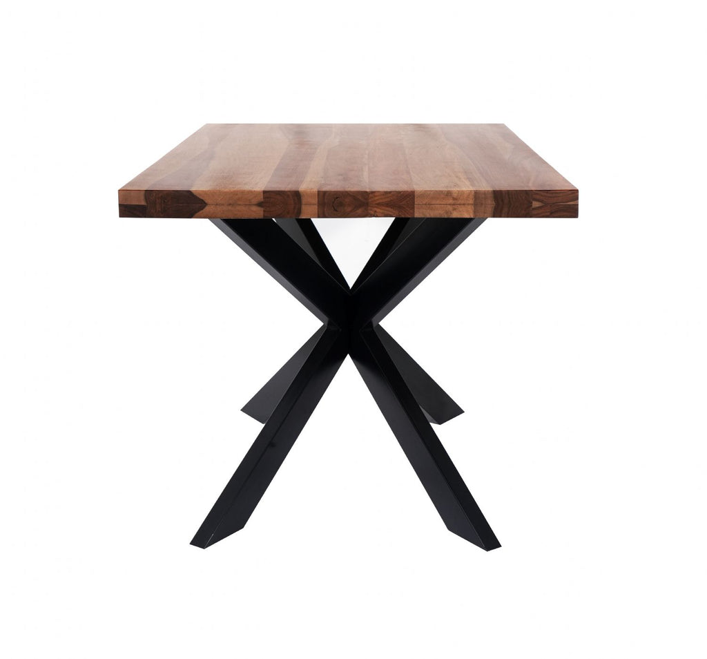 Industrial Sheesham Wood Top Small Rectangular 4 Seater Cross Base Dining Table - Home Furniture Interiors