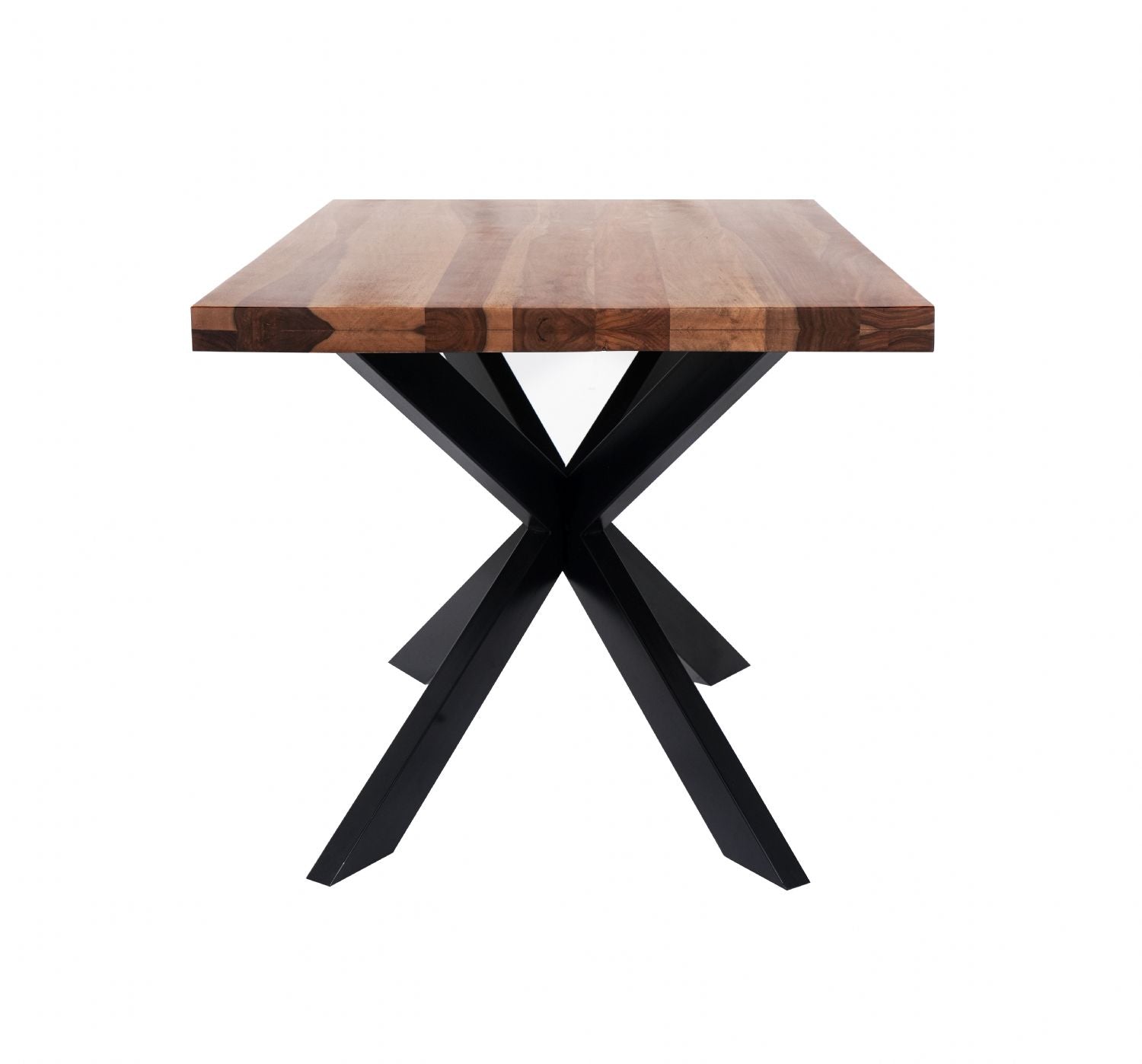 Industrial Sheesham Wood Top Small Rectangular 4 Seater Cross Base Dining Table - Home Furniture Interiors