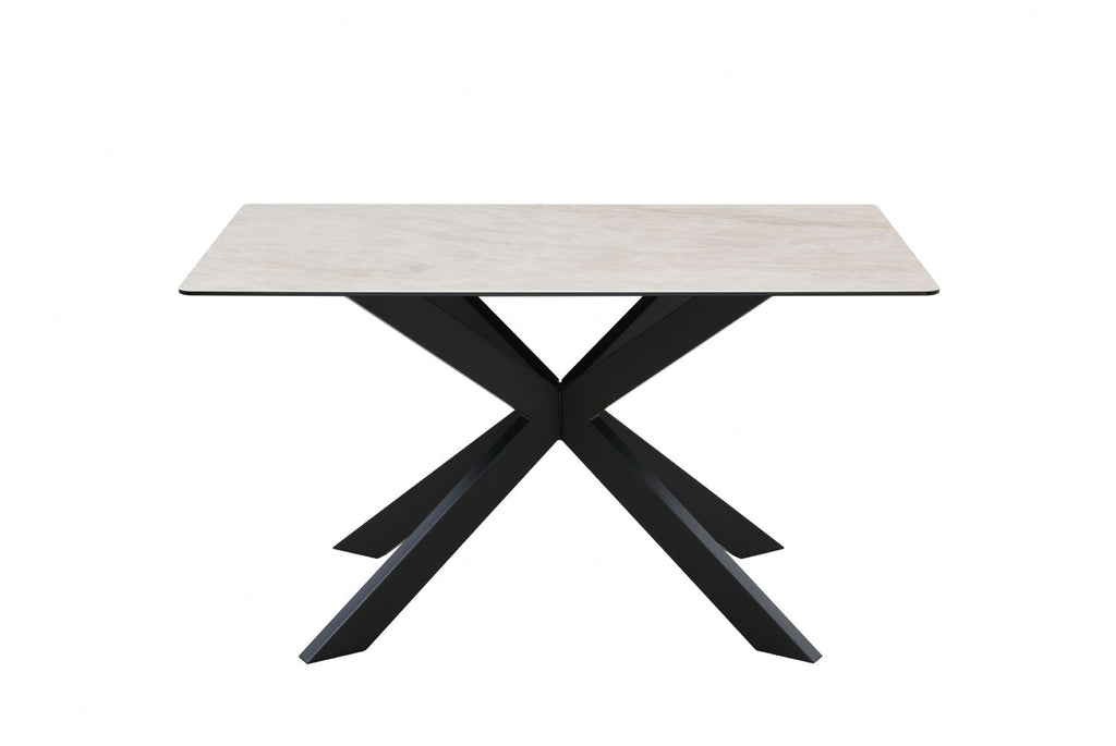 Modern Beige Ceramic and Glass Top Rectangular 4 Seater Dining Table