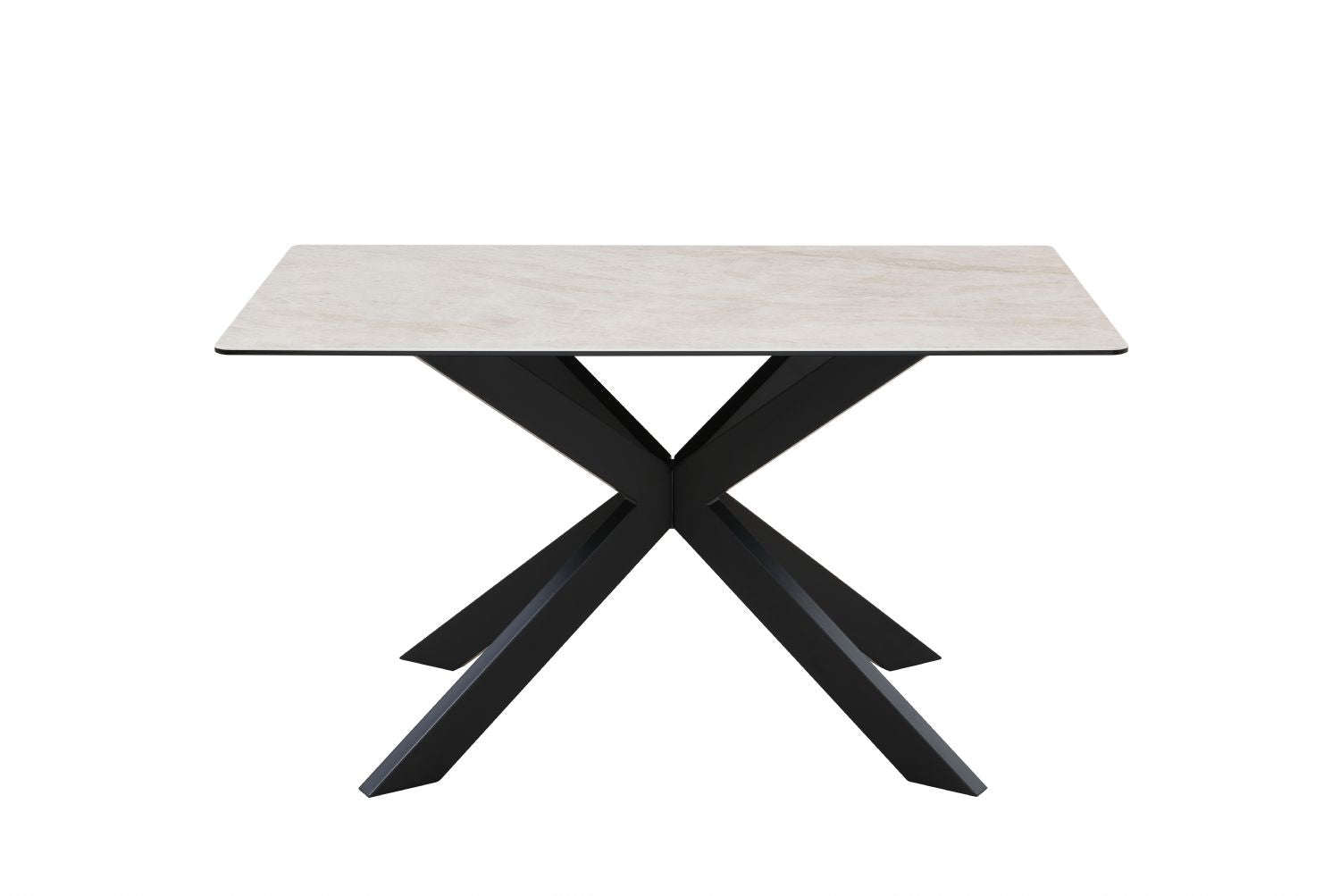 Modern Beige Ceramic and Glass Top Rectangular 4 Seater Dining Table