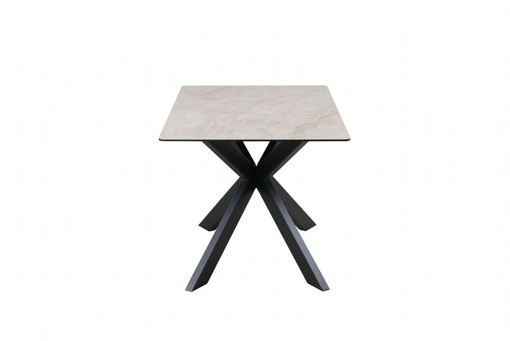 Modern Beige Ceramic and Glass Top Rectangular 4 Seater Dining Table - Home Furniture Interiors
