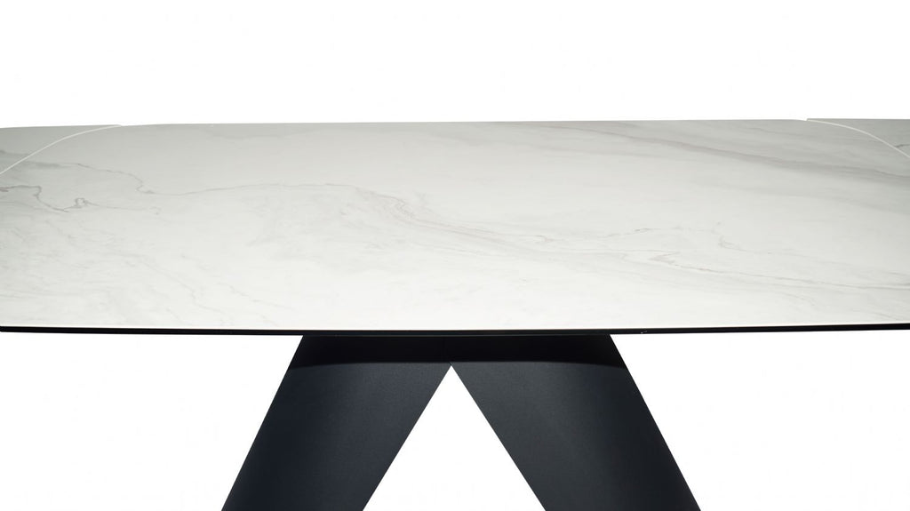 Modern White Ceramic Rectangular Extending 8 Seater Dining Table - Home Furniture Interiors