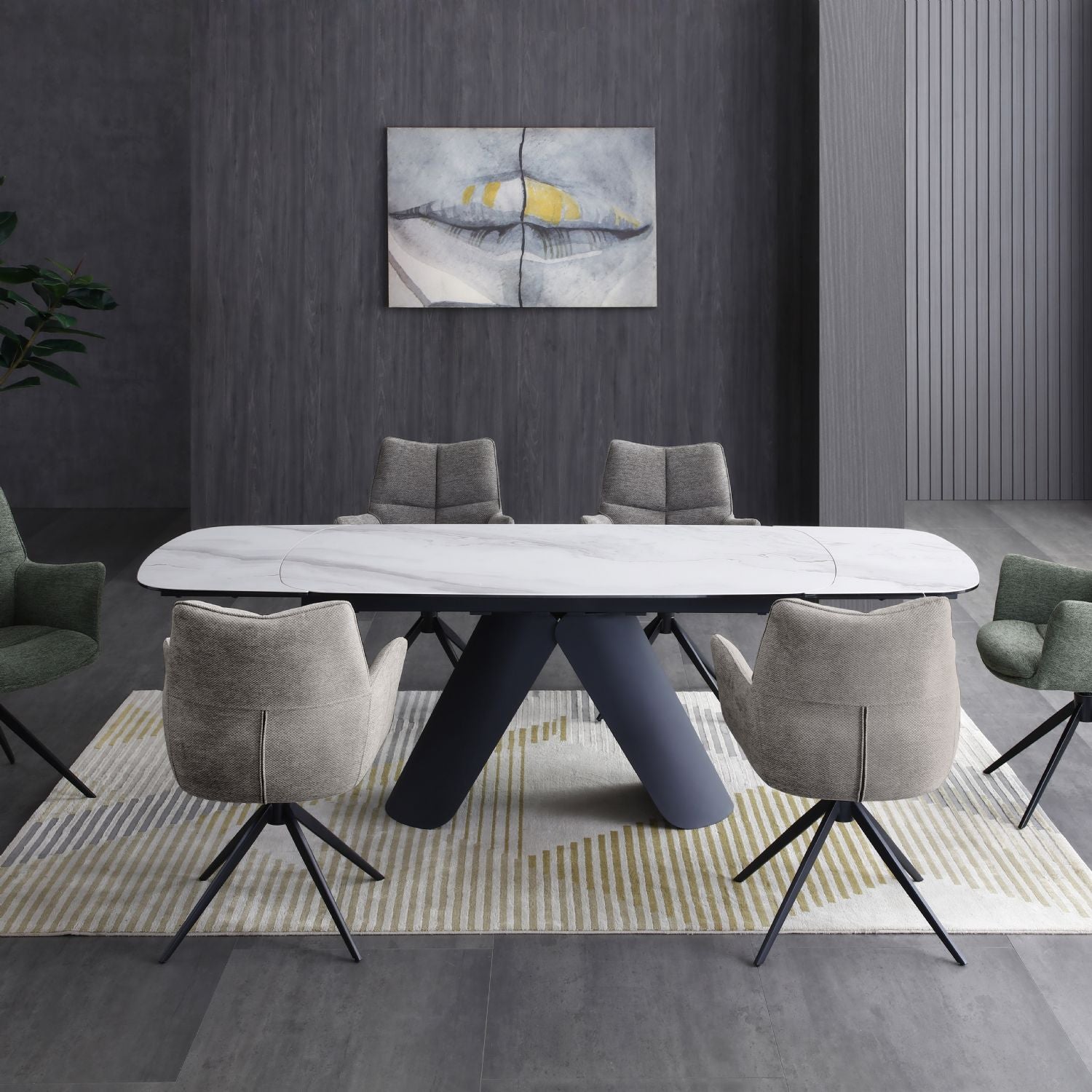 Modern White Ceramic Rectangular Extending 8 Seater Dining Table - Home Furniture Interiors