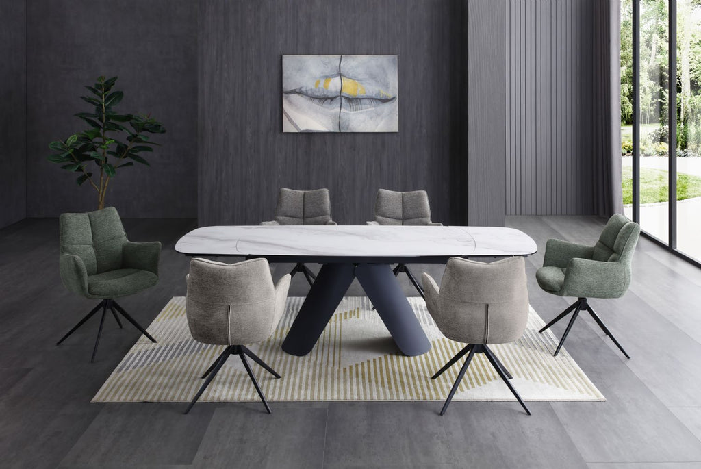 Modern White Ceramic Rectangular Extending 8 Seater Dining Table - Home Furniture Interiors