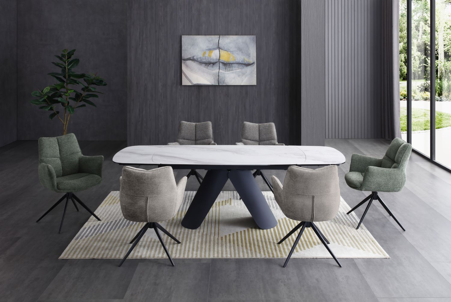 Modern White Ceramic Rectangular Extending 8 Seater Dining Table - Home Furniture Interiors