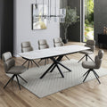 Modern Sleek Ceramic Top Large Extending 8 Seater Dining Table with Black Base - Home Furniture Interiors