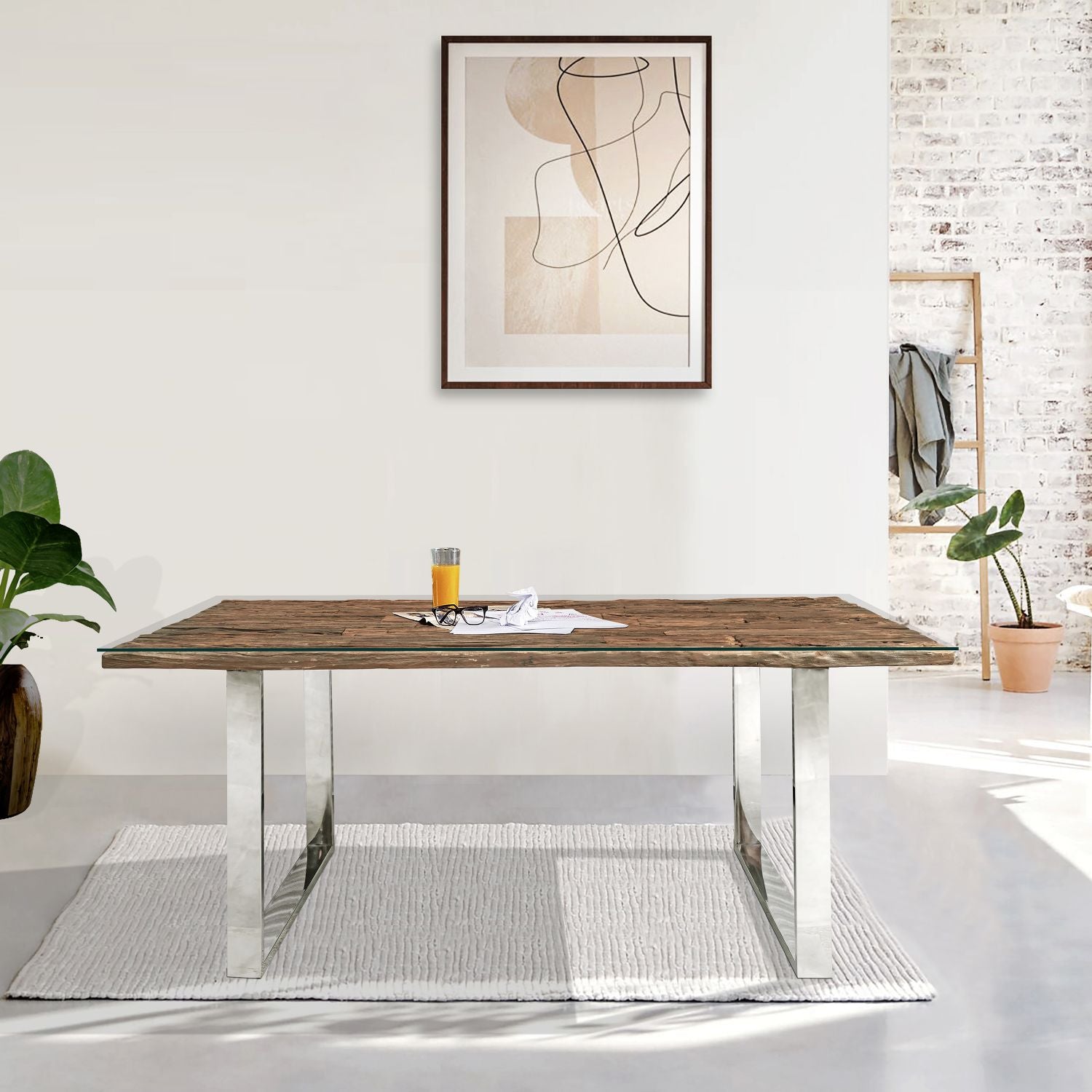 Industrial Style Solid Reclaimed Sleeper Wood Rectangular 6 Seater Dining Table