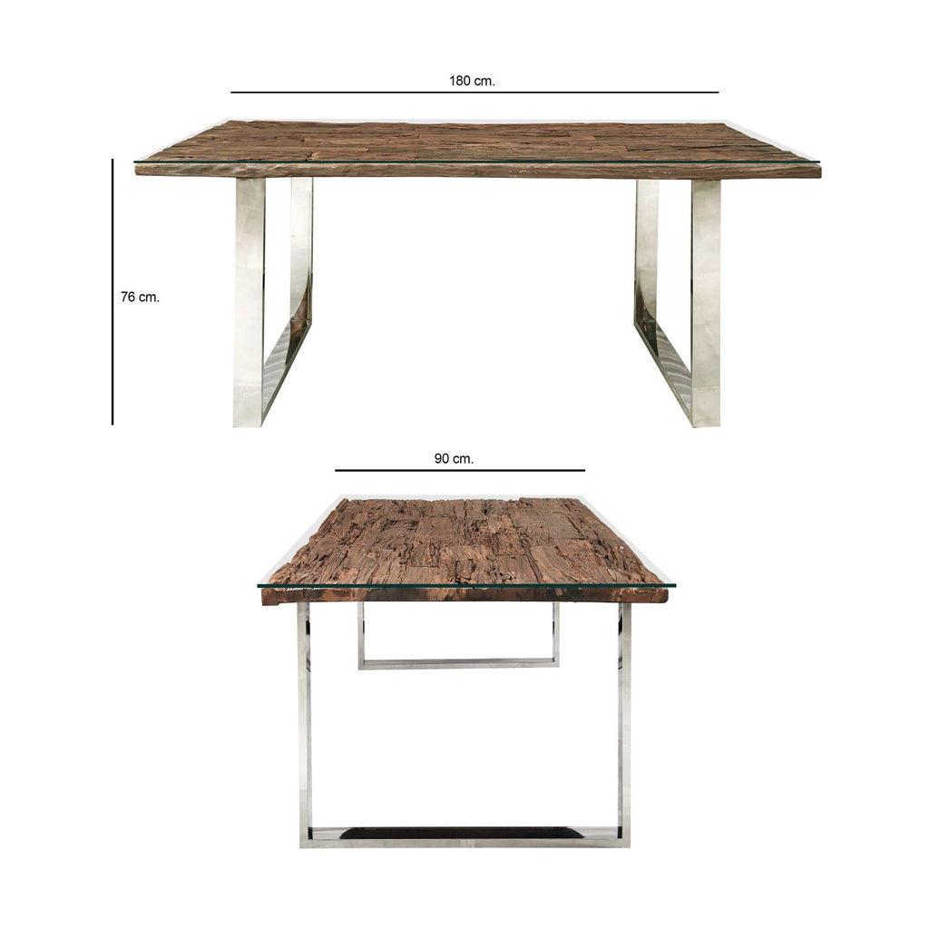 Industrial Style Solid Reclaimed Sleeper Wood Rectangular 6 Seater Dining Table - Home Furniture Interiors