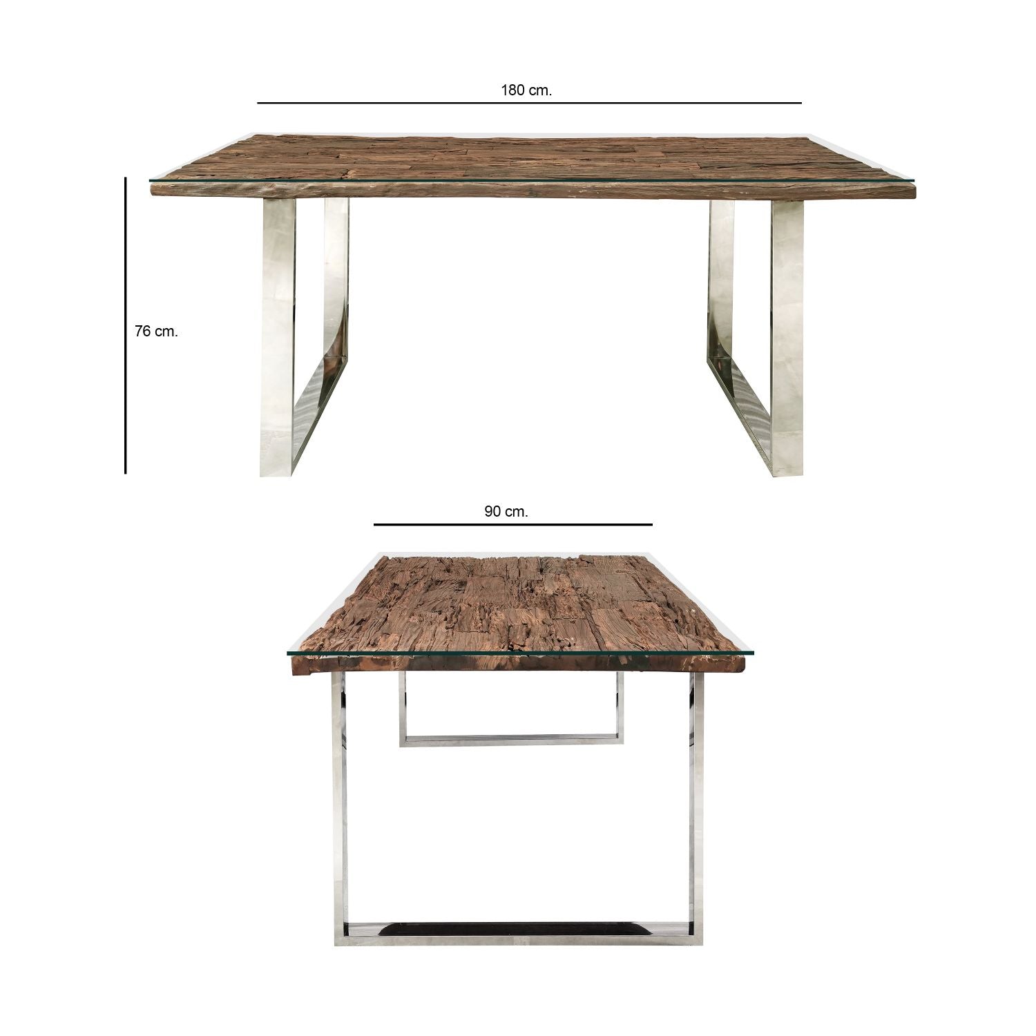 Industrial Style Solid Reclaimed Sleeper Wood Rectangular 6 Seater Dining Table - Home Furniture Interiors