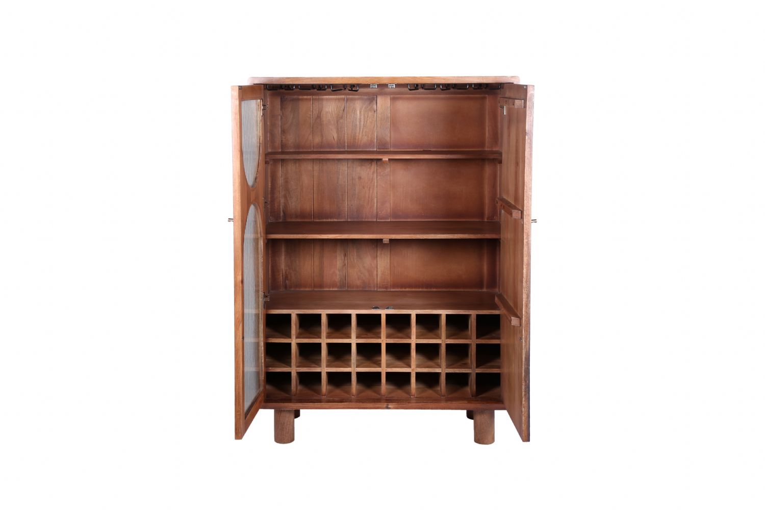 Industrial Mango Wood Highboard Drinks Cabinet with Grooved Detailing - Home Furniture Interiors
