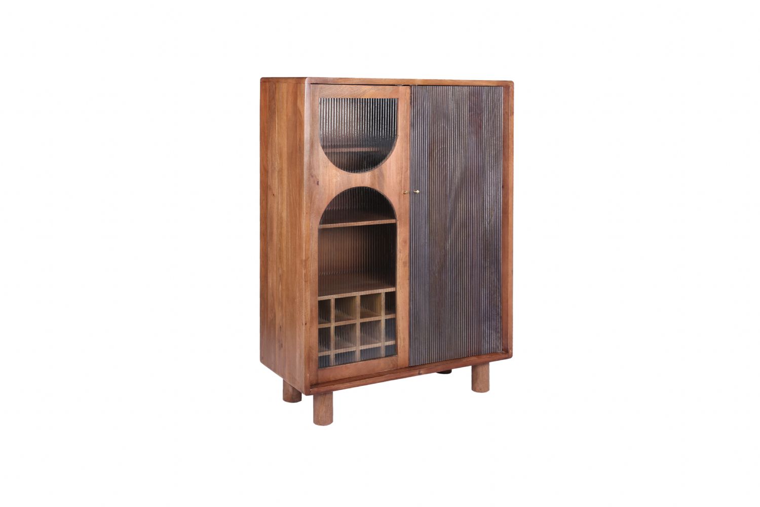 Industrial Mango Wood Highboard Drinks Cabinet with Grooved Detailing - Home Furniture Interiors