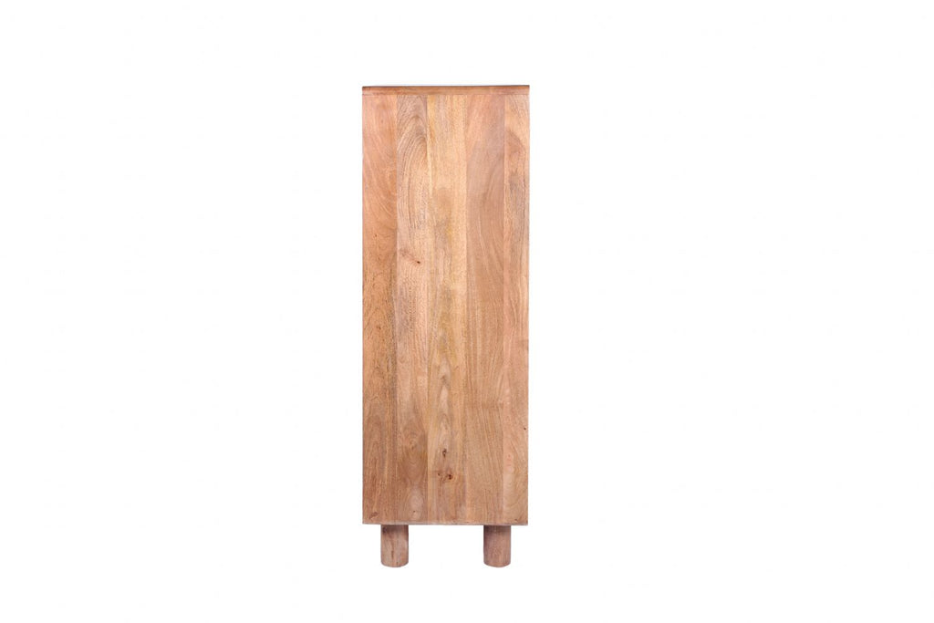 Industrial Mango Wood Highboard Drinks Cabinet with Grooved Detailing - Home Furniture Interiors