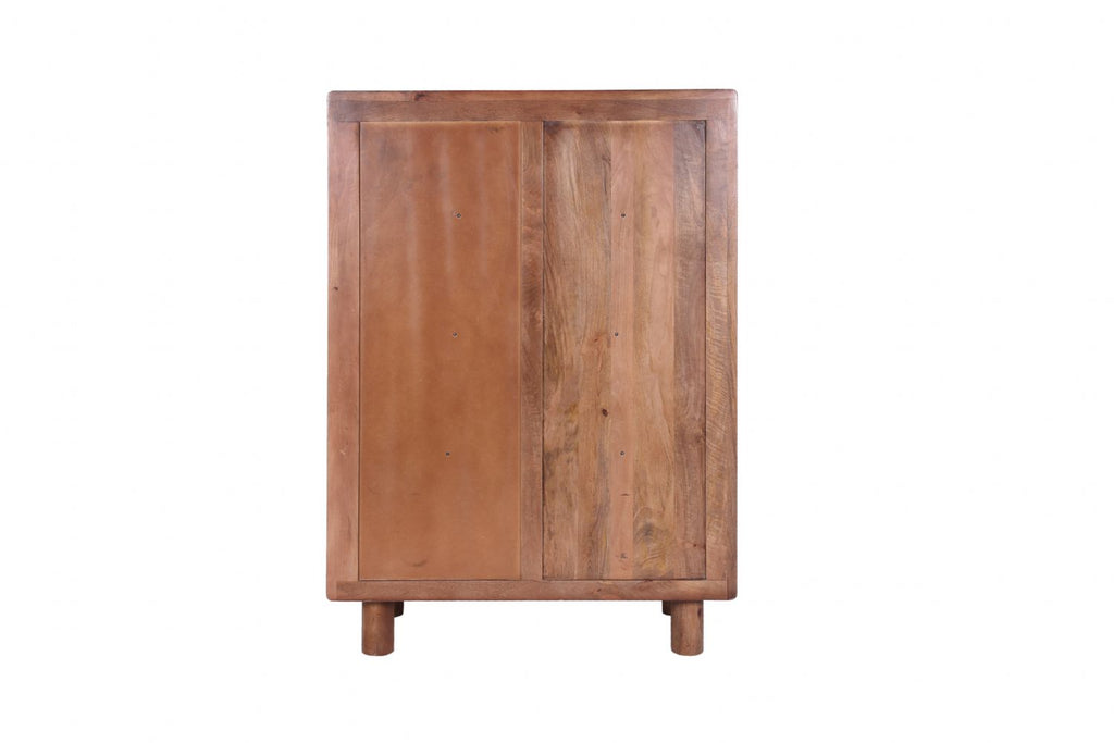 Industrial Mango Wood Highboard Drinks Cabinet with Grooved Detailing - Home Furniture Interiors