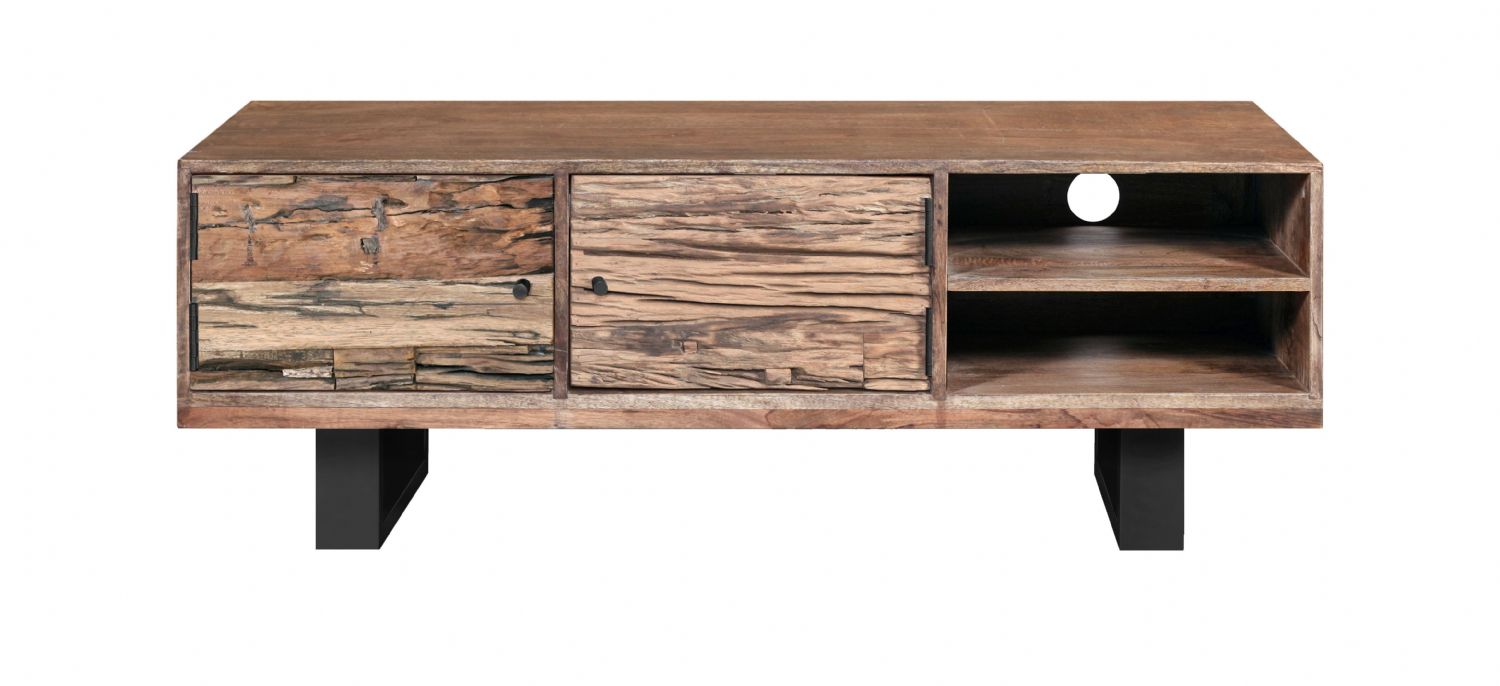 Industrial Reclaimed Sleeper and Mango Wood 2 Door TV Cabinet with Shelves - Home Furniture Interiors