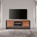 Modern Industrial Sheesham Wood 2 Door TV Cabinet with Open Shelves