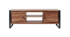 Modern Industrial Sheesham Wood 2 Door TV Cabinet with Open Shelves - Home Furniture Interiors