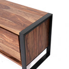 Modern Industrial Sheesham Wood 2 Door TV Cabinet with Open Shelves - Home Furniture Interiors