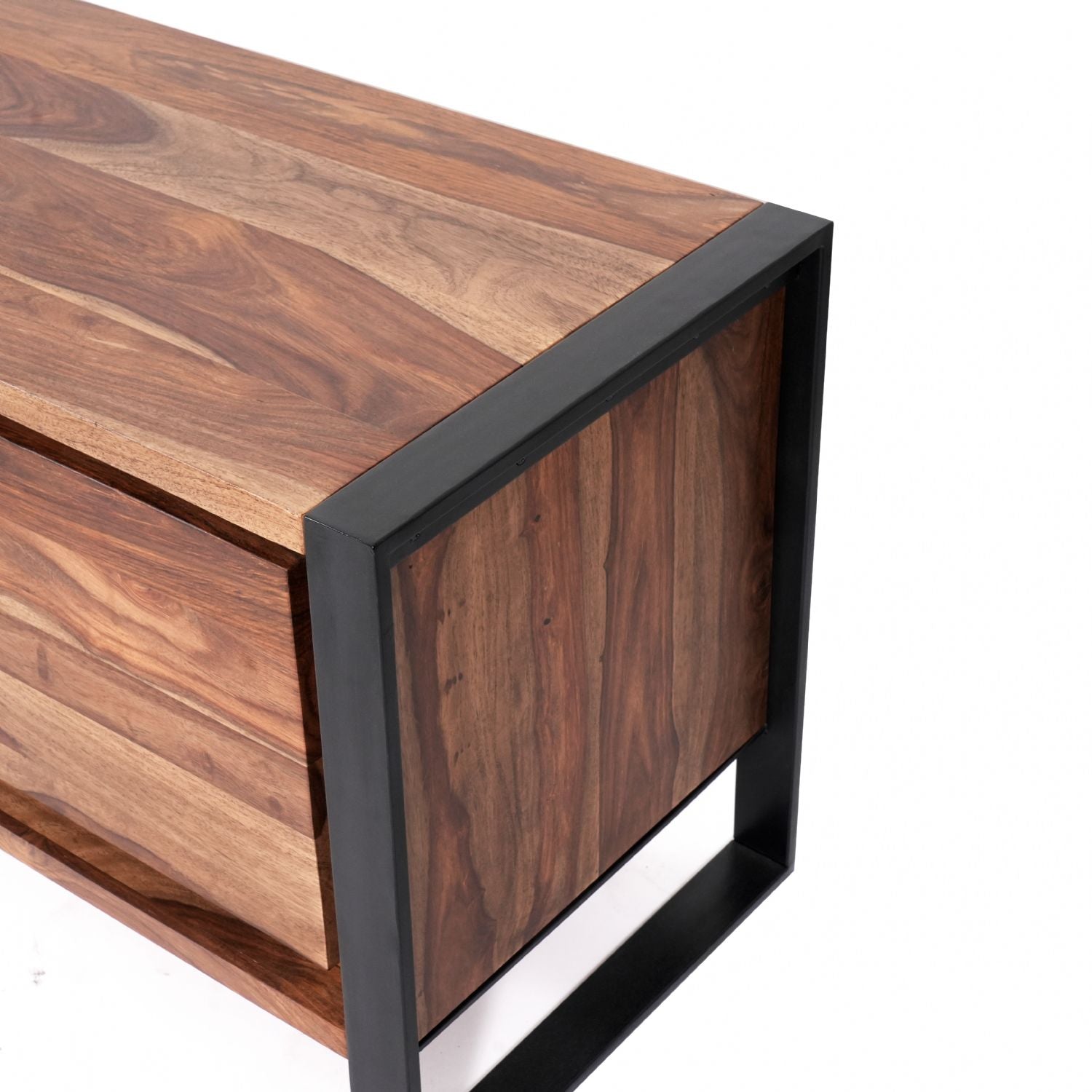 Modern Industrial Sheesham Wood 2 Door TV Cabinet with Open Shelves - Home Furniture Interiors