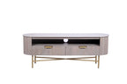 Modern Marble Top Mango Wood 2 Drawer TV Unit with Gold Brushed Iron Frame - Home Furniture Interiors
