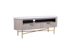 Modern Marble Top Mango Wood 2 Drawer TV Unit with Gold Brushed Iron Frame - Home Furniture Interiors