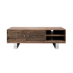 Modern Reclaimed Wood Rectangular 2 Door TV Cabinet with Stainless Steel Legs - Home Furniture Interiors